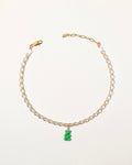 Bear charm beaded necklace in green color - handmade playful jewelry by Pretty Match Amsterdam
